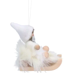 Käthes Original Weihnachtswichtel auf Schlitten, weiß, Holz-Baumbehang Discount