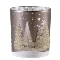 Windlicht "Hirsche im Wald" taupe, 10cm Discount