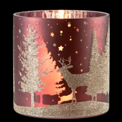 Windlicht "Hirsche im Wald", rot, 15cm Outlet