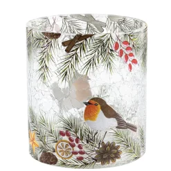 Windlicht "Rotkehlchen auf Weihnachtszweig", 10 cm Best