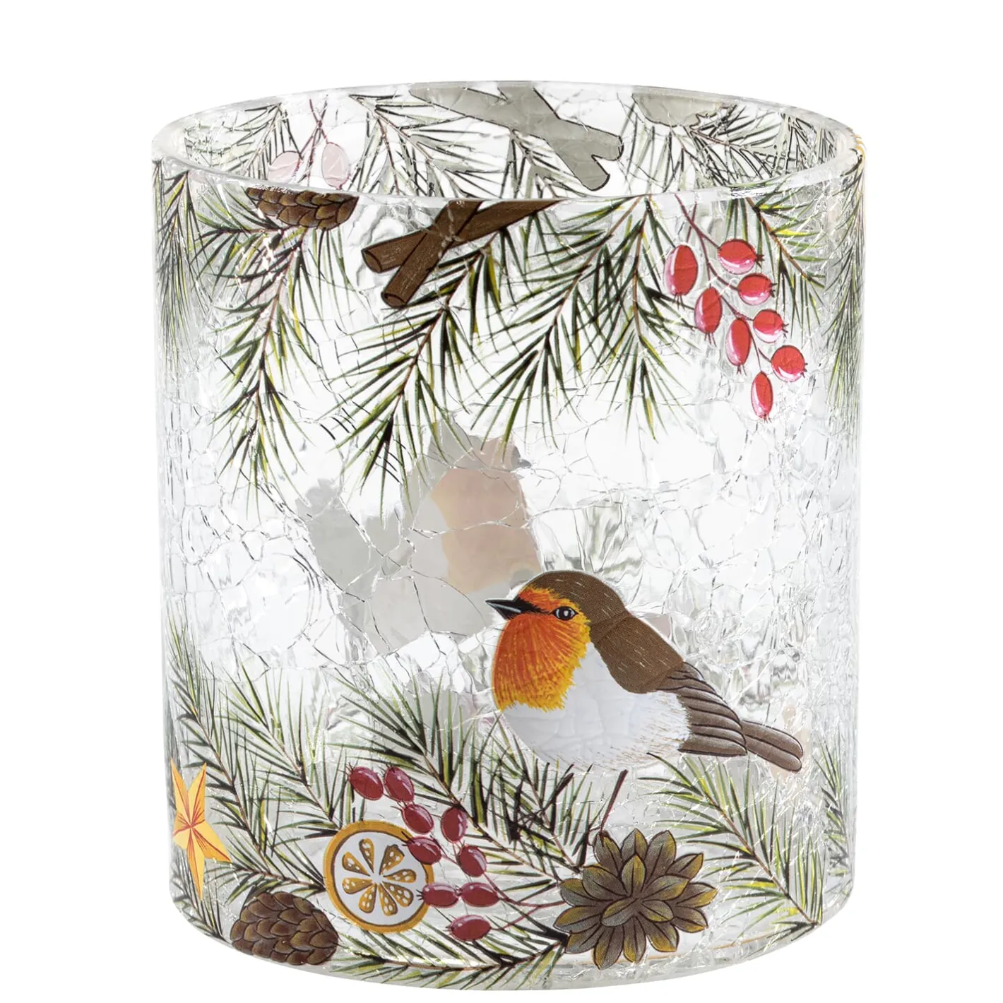 Windlicht "Rotkehlchen auf Weihnachtszweig", 10 cm Best