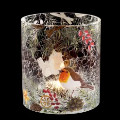 Windlicht "Rotkehlchen auf Weihnachtszweig", 10 cm Best